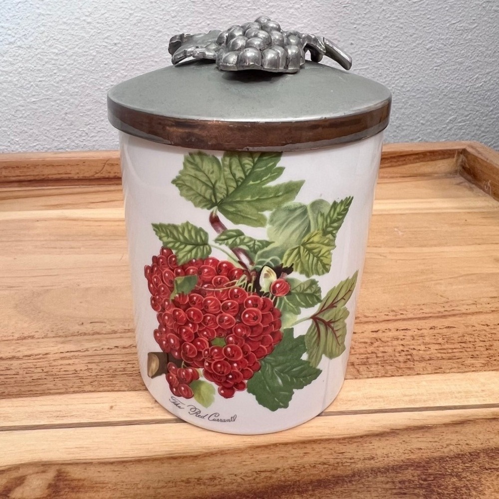 Pomona Portmeirion "The Red Currant" 4-inch storage Jar Metal Grape Lid Vintage
